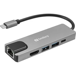Sandberg Μετατροπέας USB-C Docking Station με HDMI 4K PD Ethernet Ασημί