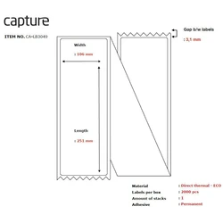 Capture CA-LB3049 Αυτοκόλλητες Ετικέτες σε Ρολό 106x251mm, Λευκό