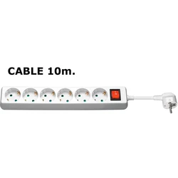 MicroConnect Πολύπριζο 6 Θέσεων με Διακόπτη και Καλώδιο 10m GRU00610W