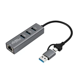Microconnect Hub 3 Θυρών USB 3.2 με USB-C και Ethernet (USBHUB-RJ45-2IN1)