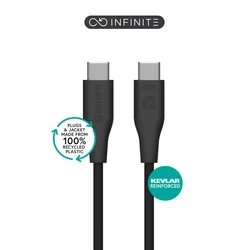 INFINITE (GRS) USB-C σε USB-C Καλώδιο 3 μ., Μαύρο, Χωρίς PVC (Ανακυκλωμένο Πλαστικό)