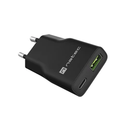 Natec Φορτιστής (χωρίς καλώδιο) GaN με USB-A & USB-C 20W Power Delivery Μαύρος (NUC-2377)