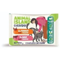 Animal Island Υγρή Τροφή για Γάτες σε Φακελάκι με Βοδινό και Γαλοπούλα 4x100gr