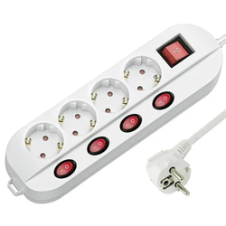 Technik Professional Power Strip 4 Way with 1.5m Cable 1.5mm2 and 4 1 Switches 16A