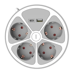 Technik Round Power Strip 4-Socket 1.4m Cable with USB-A & USB-C 16A