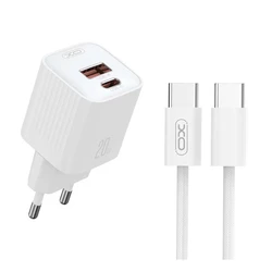 XO Φορτιστής PD20W με 2 εξόδους 1xUSB-A και 1xUSB-C με αποσπώμενο καλώδιο USB Type-C