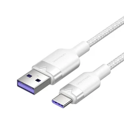 USB Cables Vention USB 2.0 A Male to C Male 6A Cable 1m White Aluminum Alloy Type CTOWF