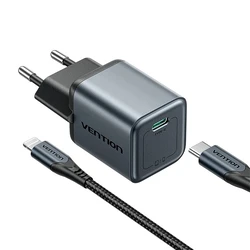 VENTION Φορτιστής 1 Θύρας USB C GaN 20W με Καλώδιο USB C σε Lightning 1M EU Plug Gray Black
