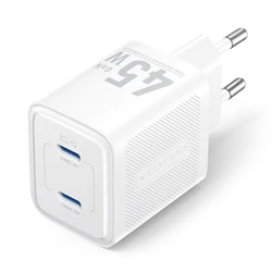 VENTION GaN Charger 2 Port USB C C 45W 45W with 5A USB C to USB C Cable 1M EU Plug White