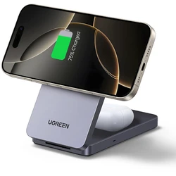 Ugreen W528 Μαγνητικός Ασύρματος Φορτιστής 2‑σε‑1 Πτυσσόμενη Βάση Qi (Γκρι)