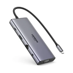 USB C Hub UGREEN CM639 11 in 1 HDMI VGA 2x USB C 3.2 2x USB SD TF RJ45 AUX 3.5mm PD 4K 60Hz 45520