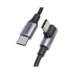 Ugreen US334 USB-C to USB-C 100W Fast Charging Cable, 1x Angled Connector, Nylon Braided, Aluminum Housing, 2 m, Black
