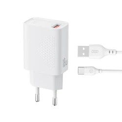 XO Φορτιστής USB-A 18W με Αποσπώμενο Καλώδιο USB Type-C Λευκός L159