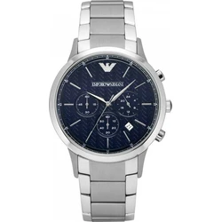 Emporio Armani Men's Watch AR2486 43mm – Silver Stainless Steel Bracelet, Blue Dial