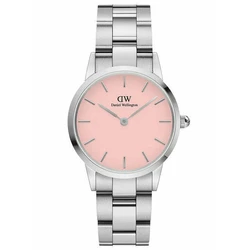 Daniel Wellington Iconic Link Γυναικείο Ρολόι 28mm Pastel Pink Ασημί Μπρασελέ DW00100534
