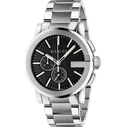 Gucci MAN YA101204 Men's Watch 44mm Silver Stainless Steel Bracelet Black Dial Quartz