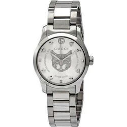 Gucci G-Timeless Women's Quartz Watch YA126595 — 27mm Stainless Steel Silver Bracelet, Analog, Sapphire