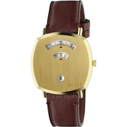 Gucci Men's/Unisex 35mm Quartz Watch, Gold Case, Bordeaux Leather Strap - YA157405