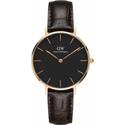Daniel Wellington Classic Petite York Women's Watch 32mm Black Dial Brown Leather Strap DW00100170