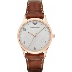 Emporio Armani Men's Watch AR1866 40mm Brown Leather Strap Pink Gold Case Gray Dial