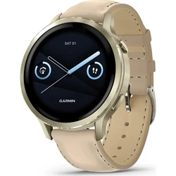 Garmin Venu 4 Stainless Steel 41mm Αδιάβροχο Smartwatch με Παλμογράφο (Lunar Gold με Bone Silicone και Light Sand Δερμάτινα Λουράκια)