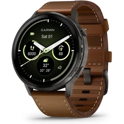 Garmin Venu 4 Stainless Steel 45mm Αδιάβροχο Smartwatch με Παλμογράφο (Slate με Καφέ Δερμάτινο Λουράκι)