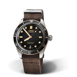 Oris Men's Watch 40mm Automatic with Brown Fabric Strap - Model 43540752030 (Divers Sixty-Five)