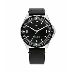 Tommy Hilfiger Maverick Men's 44mm Quartz Watch with Black Leather Strap (Model 1791904)