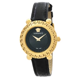 Versace Greca Twist Women's Quartz Analog Watch 35mm Black Leather Strap VE6I00323