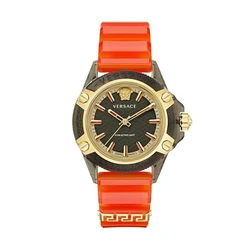 Versace Icon Women's 42mm Quartz Battery Watch with Orange Silicone Strap VE6E00223