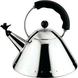 Βραστήρας νερού Alessi 9093 B από ανοξείδωτο ατσάλι με μαύρη λαβή (PA) και πουλοειδής σφυρίχτρα