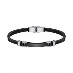 Sector Bandy Men's Bracelet Stainless Steel & Black Synthetic Leather 22cm SZV92