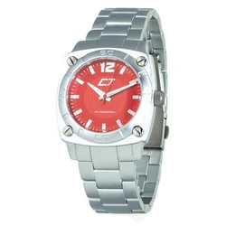 Chronotech Men's 38mm Quartz Watch CC7079M-05M - Red Dial, Silver Steel Bracelet