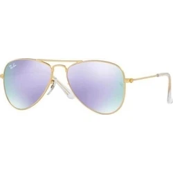 Ray Ban Kids Aviator Sunglasses, Shatterproof Gold Frame with Purple Mirror Lens, Age 7-11, RJ9506S-249/4V-52