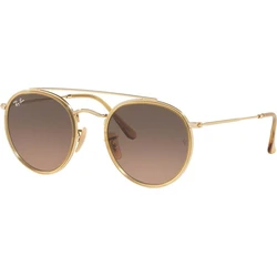 Ray Ban Round Double Bridge Unisex Sunglasses - Gold Metal Frame, Brown Gradient Lenses RB3647N 51mm