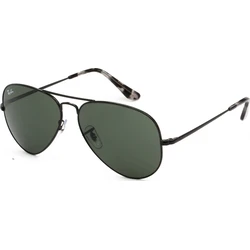 Ray Ban Aviator Metal II Unisex Sunglasses — Black Metal Frame, Green G-15 Lens, RB3689 9148/31 (55/14/140)