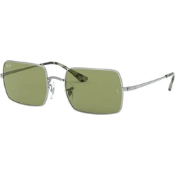 Ray Ban Rectangle Women's Sunglasses with Silver Metal Frame and Green Lens RB1969 9197/4E