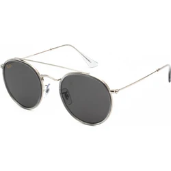 Ray Ban Round Double Bridge Unisex Sunglasses RB3647N 9211B1 — Silver Metal Frame, Black Lens, 51/22/145