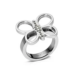 WATX & CO Women's Stainless Steel Ring Size 16 - Butterfly Shape with Stones, Silver