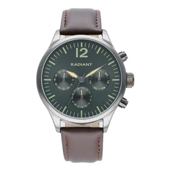 Radiant Men's Watch 43 mm Quartz Battery Grey Metal Case Brown Leather Strap RA641702