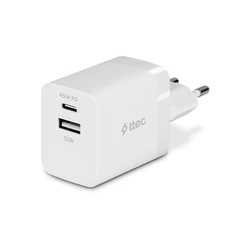TTEC SmartCharger Duo 45W PD Travel Charger USB-C USB-A White