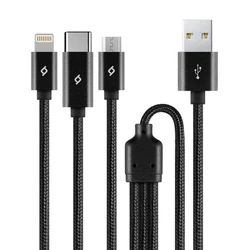 TTEC AlumiCable Trio Charge Data Cable Type C Lightning Micro USB 100cm Black