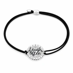 Alex and Ani Bracelet A17KCLOS 20cm Unisex - Nylon Bracelet with "Laugh More" Charm, Black Dial