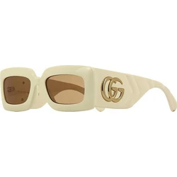 Gucci Γυναικεία Γυαλιά Ηλίου με Λευκό Κοκκάλινο Σκελετό και Καφέ Φακό GG0811S-002