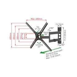Βάση Τηλεόρασης Τοίχου Barkan BM343 13" - 65" με Βραχίονα και Κλίση Μαύρη