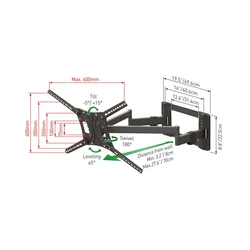 Βάση Τηλεόρασης Τοίχου Barkan BM464L 13" - 90" με Διπλό Βραχίονα και Κλίση