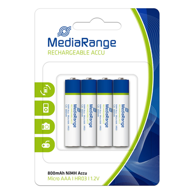 Product Επαναφορτιζόμενες Μπαταρίες MediaRange NiMH Accus AAA 1.2V (HR03) (4 Pack) base image
