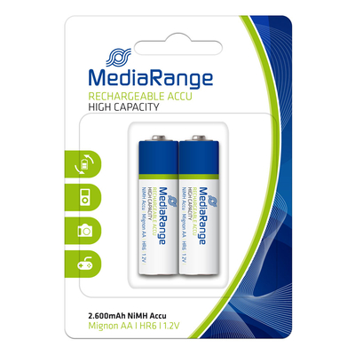 Product Επαναφορτιζόμενες Μπαταρίες MediaRange High Cap. NiMH Accus AA 1.2V (2 Pack) base image