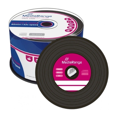 Product CD-R MediaRange Vinyl 80' 700MB 52x Black dye Cake x 50 (MR225) base image