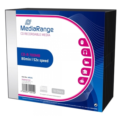 Product CD-R MediaRange 80' 700MB 52x Slimcase Pack x 10 (MR205) base image